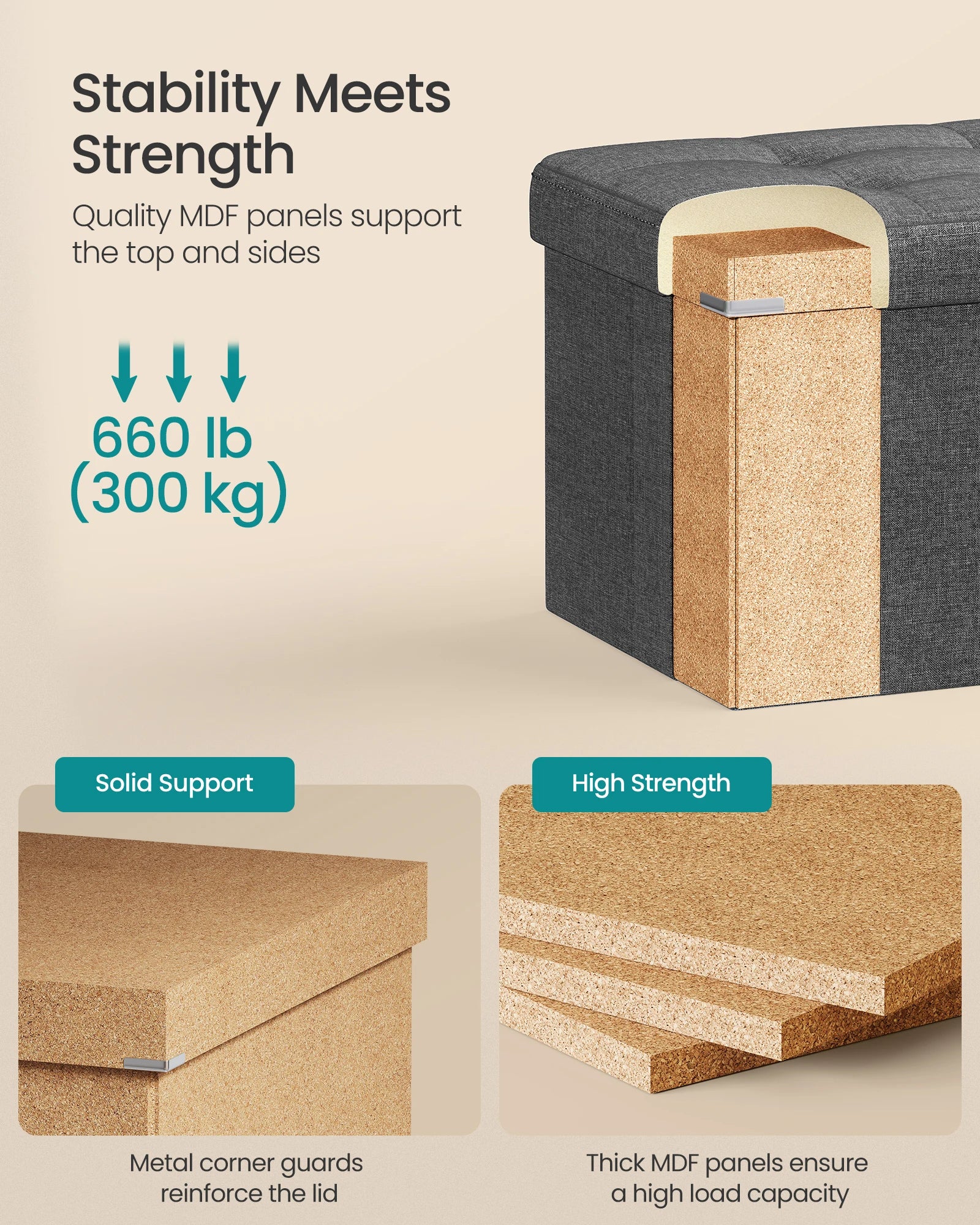 Bly GMICS MAZIE-Banc de Rangement Pliant pour Amaran 43, Support de Pied, Banc d'Extrémité de Lit, Coffre de Rangement