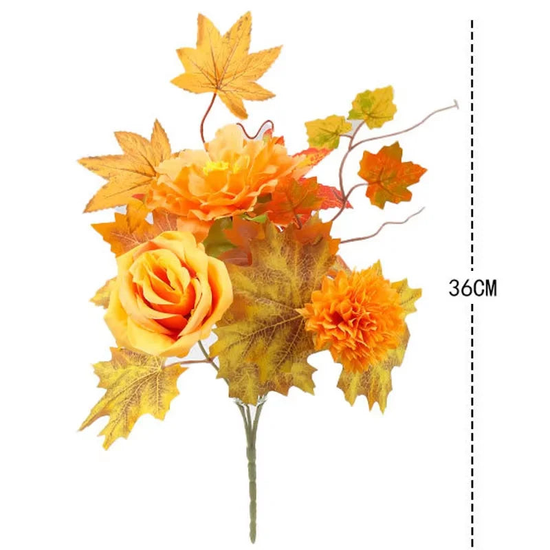 35cm Autumn Artificial Maple Leaves Bouquet Silk Plants Branch for Halloween Thanksgiving Day Fireplace Festival Home Fall Decor