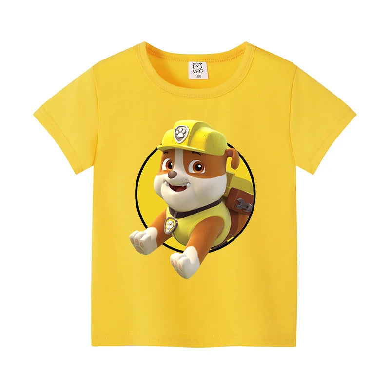 Paw Patrol Child Short Sleeve T-shirt Cartoon Chase Skye Print Cotton Tees Boy Girl Summer Casual Tops Kawaii Kids Birthday Gift