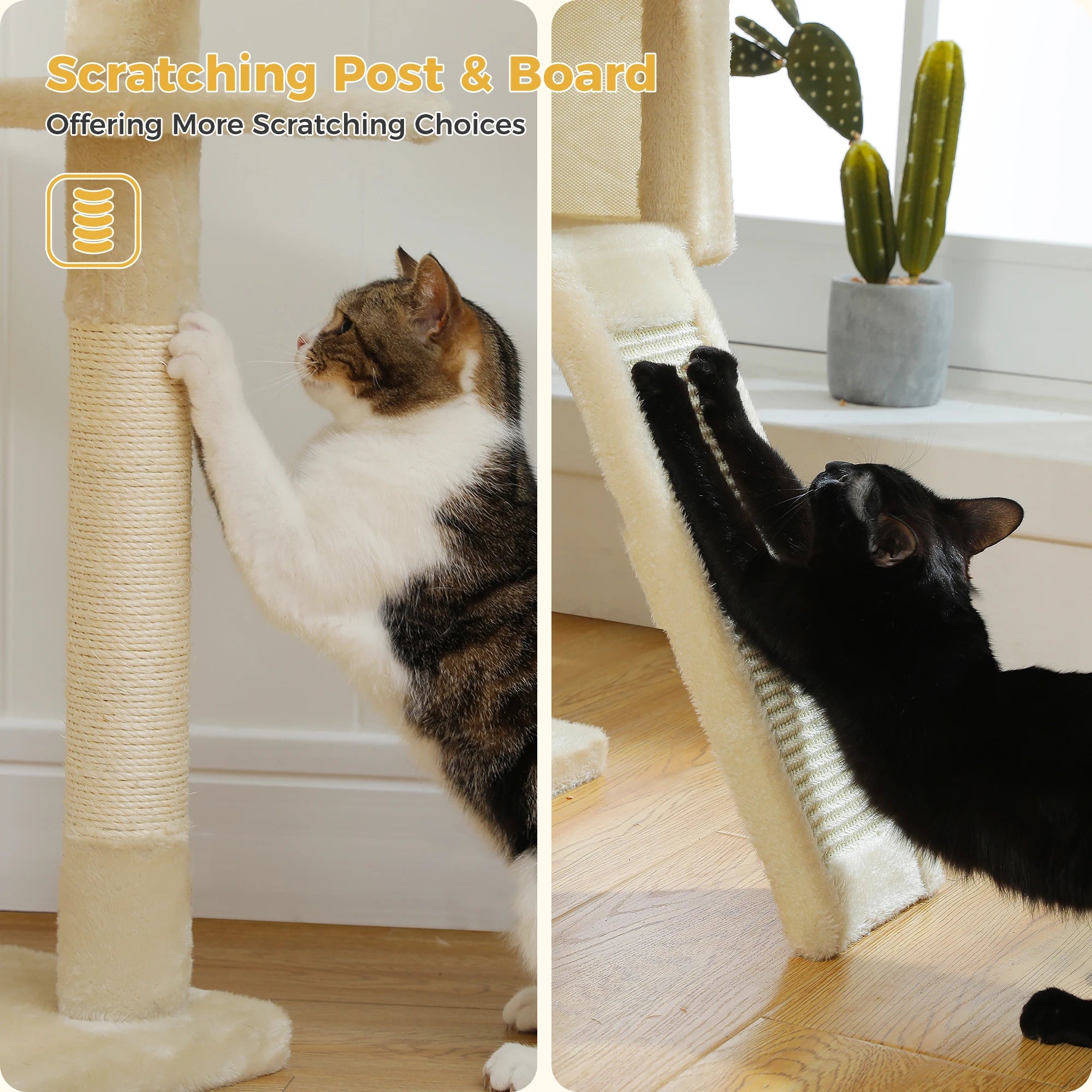 Stable&Safe Multi-Level Cat Tree Tower with Cozy Condo,Scratching Posts&Boards,Perches,Hammock,Pompoms for Active Cats,Cat Toys