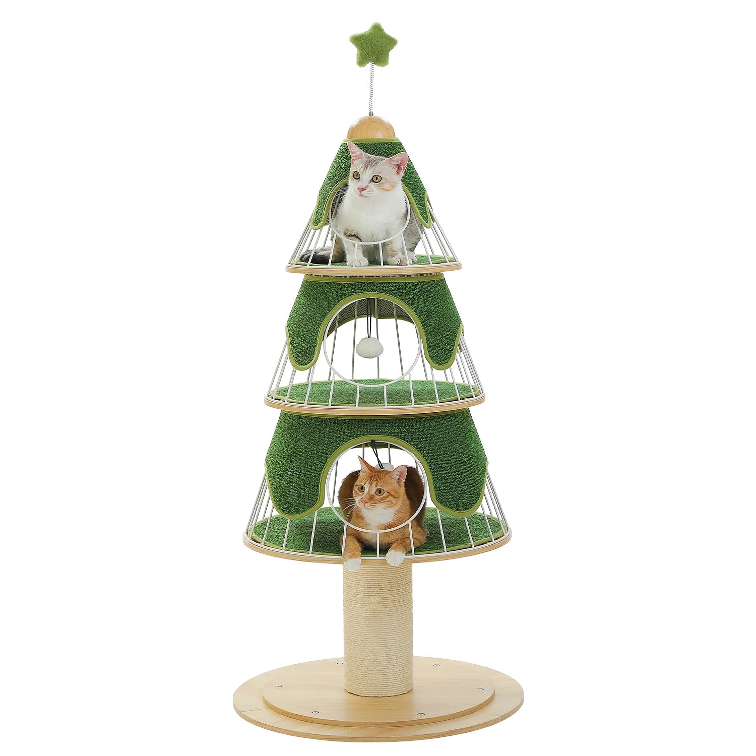 Christmas Cat Tree Tower with 3 Cozy Condos &amp; Pompoms Multi-Level Cat House Bed for Indoor Cats Modern Cat Furniture Cat Toys
