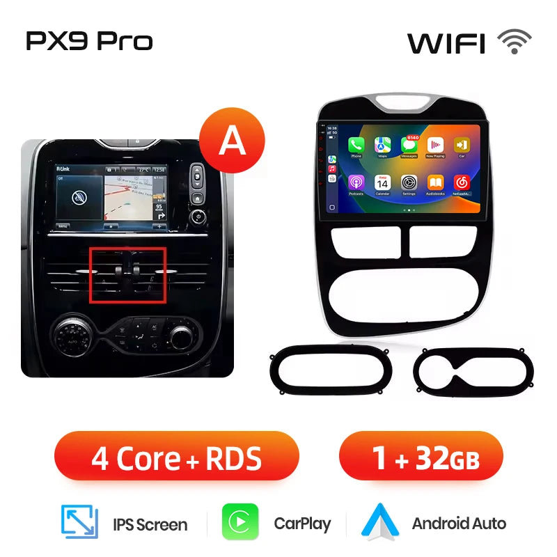 AWESAFE CarPlay اللاسلكي لنظام Apple Android 13 راديو السيارة لسيارة Renault Clio 4 2012 2013 2014-2016 شاشة الوسائط المتعددة ستيريو نظام تحديد المواقع العالمي (GPS)