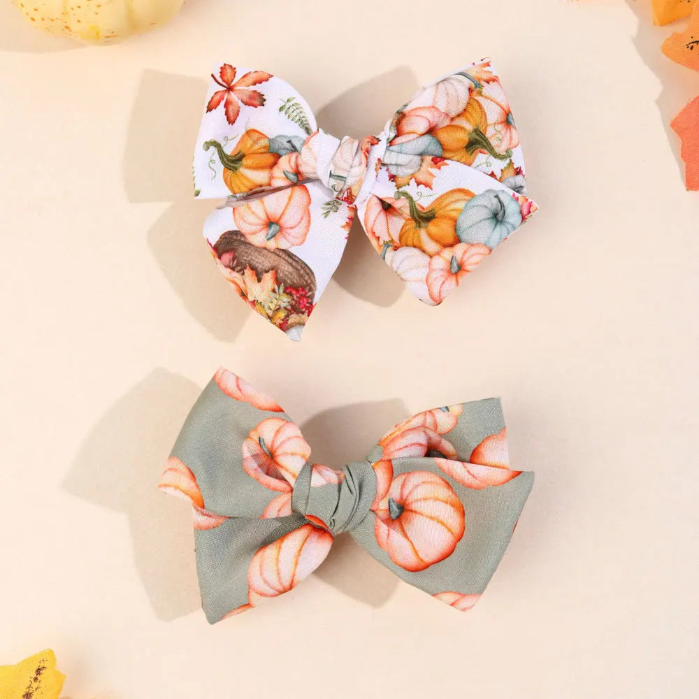 1/2PCS Thanksgiving Maple leaf Hair Clips Girls Grosgrain Ribbon Pumpkin Print Hairpins Headdress Kids Hair Accessories