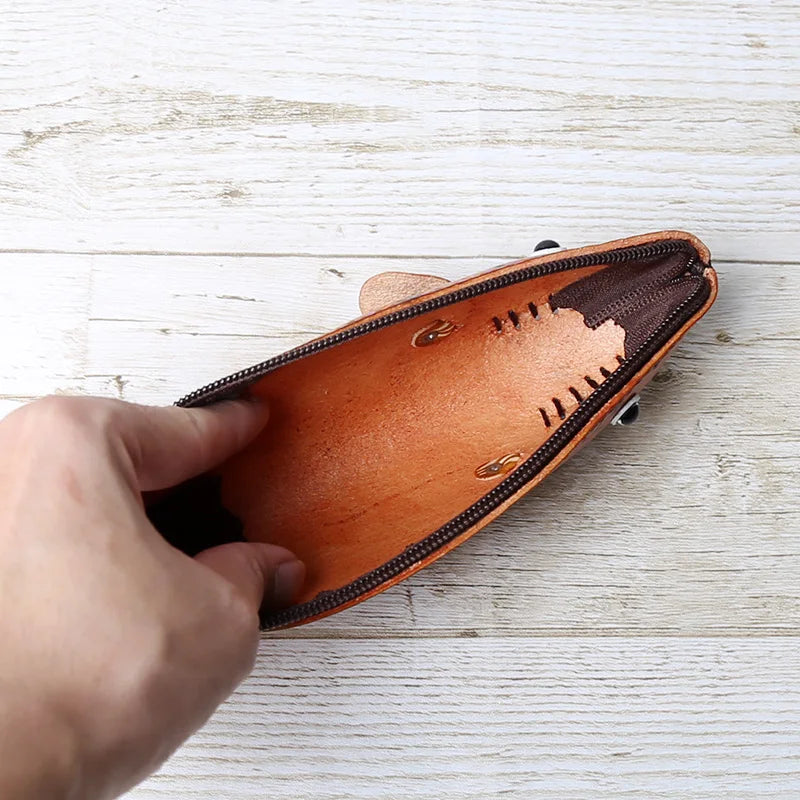 Head Layer Cowhide Creative Pencil Case Salted Fish Flip Storage Bag Personalized Fish Zero Wallet Storage Gift Giving Work Gift