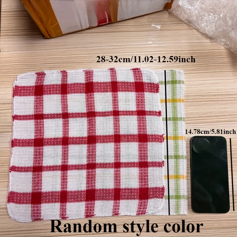 3/5/10/12pcs Plaid Kitchen Towels - Double-Sided Non-Shedding Dish Cloths for Household Cleaning Absorbent Dishwashing Cloth