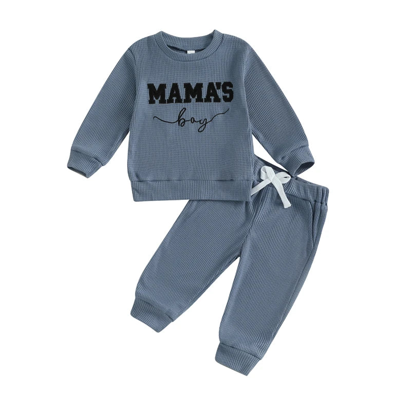 Toddler Baby Boy Fall Tracksuit Outfit Letter Embroidery Crew Neck Long Sleeve Sweatshirt Tops with Pants 2 Pcs Set