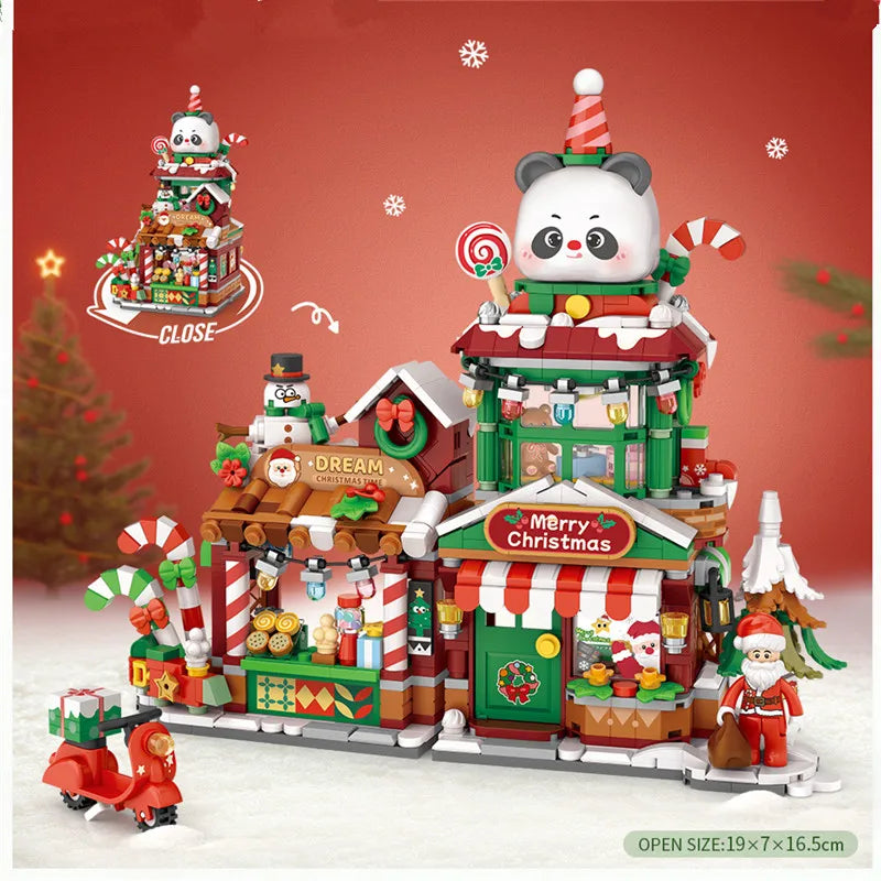 panda Building Blocks  toys  Ice cream Shop Retail Store Architectures model Assembly Toy Christmas Gifts for Adult
