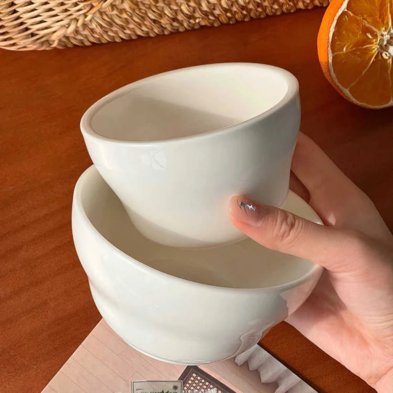 Simple White Ceramic Bowl Household Tableware Rice Bowls Breakfast Porridge Bowl Yoghurt Dessert Bowls