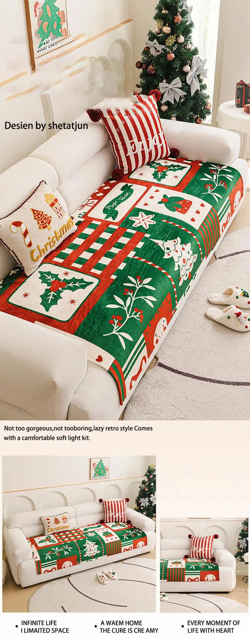 Winter Christmas Flannel Sofa Cover Anti-Slip All-Inclusive Universal Sofa Cover In One Straight Row Sofa Cushion Decor Home