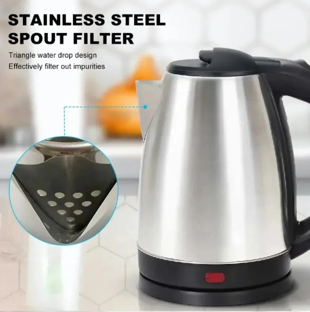1.8L 220V Stainless Steel Electric Kettle Silver Black Base Separation Desion Rust-resistant Durable for Home During Travel