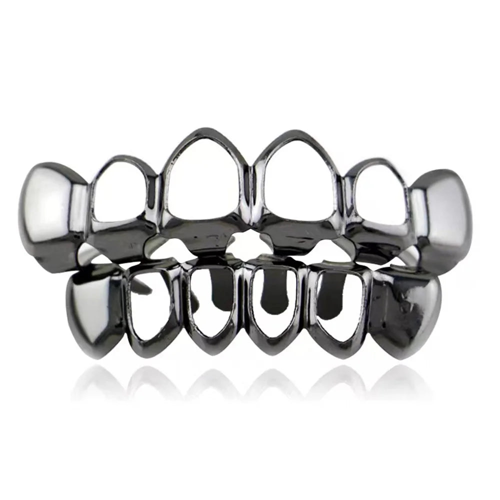 RACHELZ Hip Hop Gold Plated Teeth Grillz Fashion Top Bottom Hollow Tooth Cap Dental Grills For Men Women Jewelry Party Gift