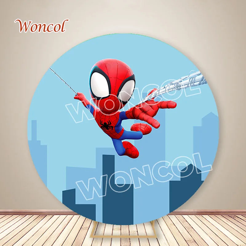 Spidey And His Amazing Friends Round Backdrop Spider-Man Birthday Backdrop Marvel Spidey Cylinder Cover Spiderman Backdrop