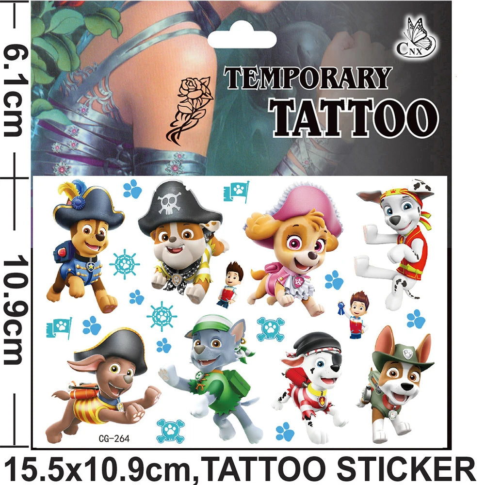 Cute Paw Patrol Toys Tattoo Stickers Anime Pet Dog Model Doll Chase Marshall Rocky Cartoon Children Fake Temporary Tattoos Gifts