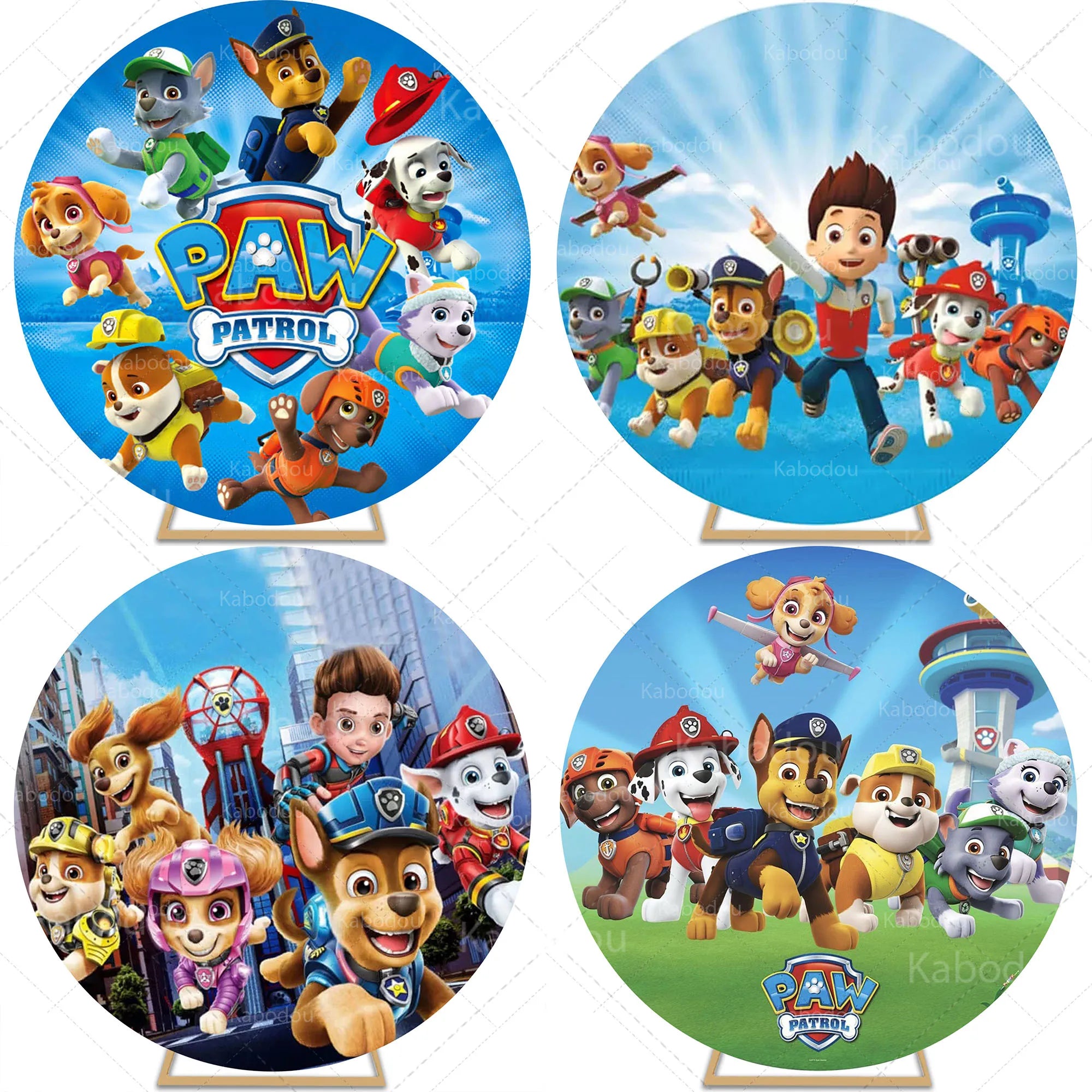 Paw Patrols Round Backdrop Boys for Birthday Party Cartoon Dog Decoration Baby Shower Photography Background Circle Studio Prop