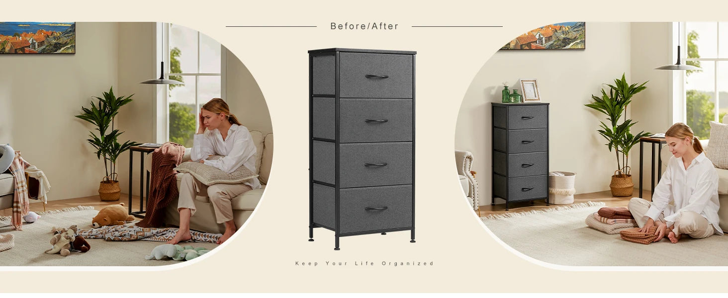 JIAN-Armoire de Rangement pour Vêtements, Commode pour Chambre à Coucher, 4 Tiroirs de Proximité en Tissu, Armoire à Cadre en Acier