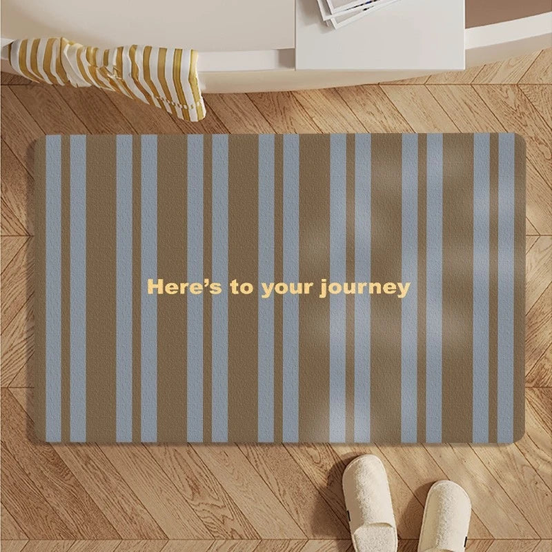 Retro Striped Bathroom Floor Mat Shower Door Non-slip Mat Household Toilet Soft Diatom Mud Absorbent Foot Mat