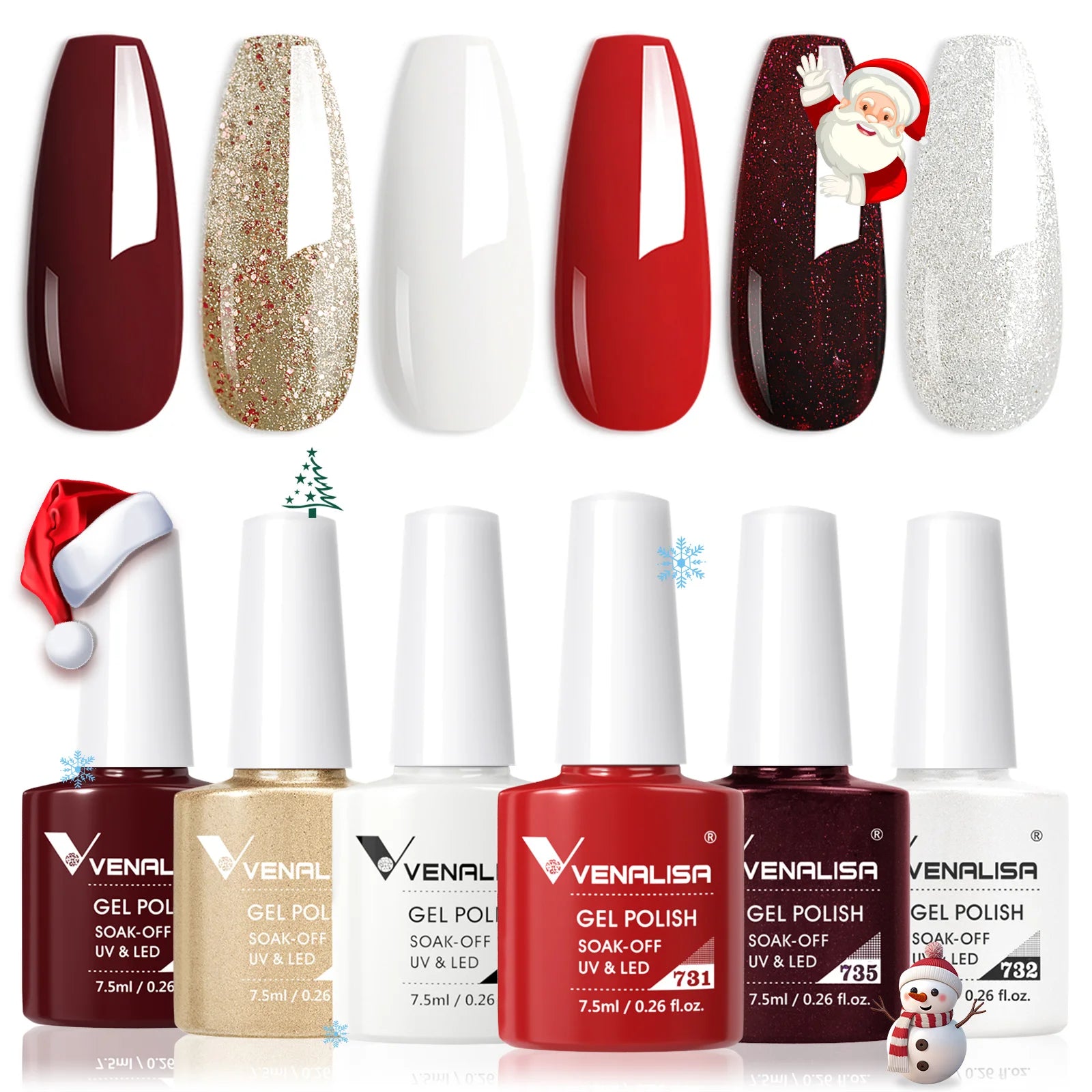 6pcs/kit VENALISA Collection de couleurs de Noël Ongles d’hiver