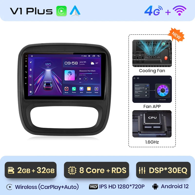 CarPlay Android Auto Autoradio pour Renault Trafic 3 2014 a 2021 et Opel Vivaro B de 2014 à 2018