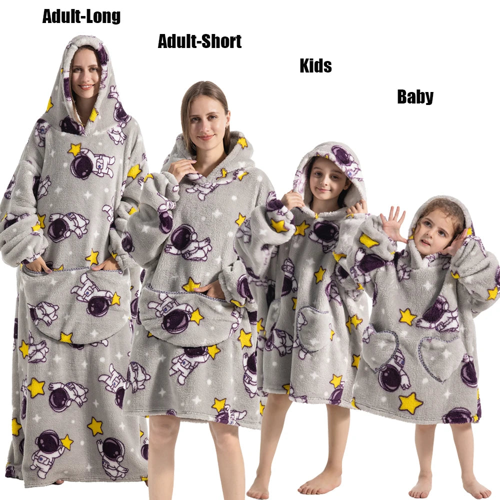 Oversize Winter Sherpa Blanket Plush Polar Fleece Family Matching Hoodie Girls Sweatshirt Homewear Halloween Women Kids Clothes