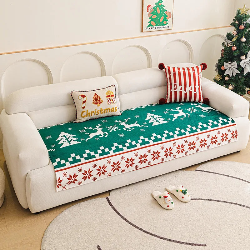 Winter Christmas Flannel Sofa Cover Anti-Slip All-Inclusive Universal Sofa Cover In One Straight Row Sofa Cushion Decor Home