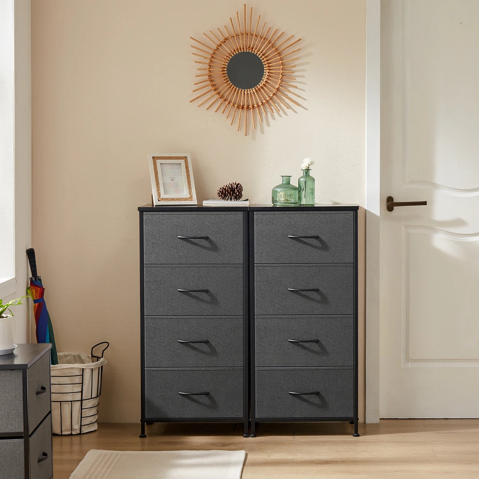 JIAN-Armoire de Rangement pour Vêtements, Commode pour Chambre à Coucher, 4 Tiroirs de Proximité en Tissu, Armoire à Cadre en Acier