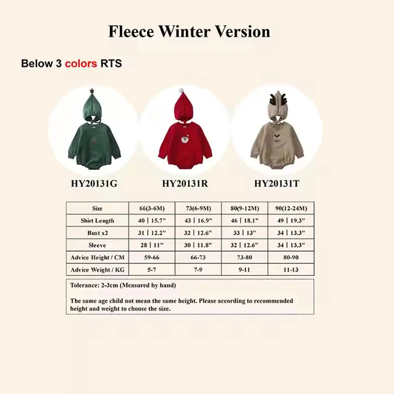 Baby Christmas Romper with Hat 0-24M Newborn Embroidery Solid Cotton Christmas Tree Santa Claus Deer Costume For Xmas Pajamas