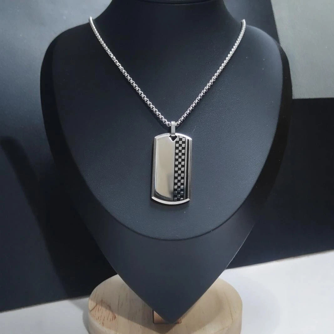 Stylish Dog Tag Necklace for Men Boys,Wateproof Chessboard Stainless Steel Necklace,Trendy Jewelry Gift to Him