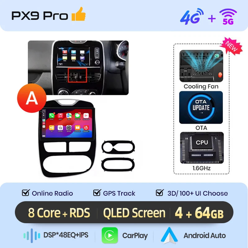 AWESAFE CarPlay اللاسلكي لنظام Apple Android 13 راديو السيارة لسيارة Renault Clio 4 2012 2013 2014-2016 شاشة الوسائط المتعددة ستيريو نظام تحديد المواقع العالمي (GPS)