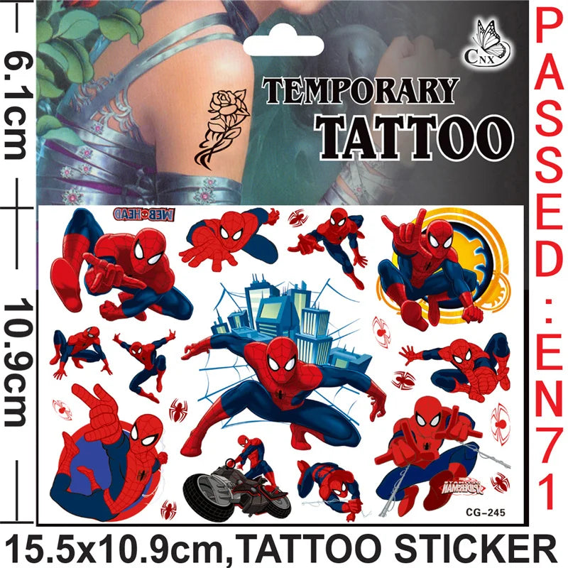 Anime Spider Stickers Kawaii Spiderman DIY Tattoo Stickers Cartoon Tattoo Stickers Decoration Children Gifts
