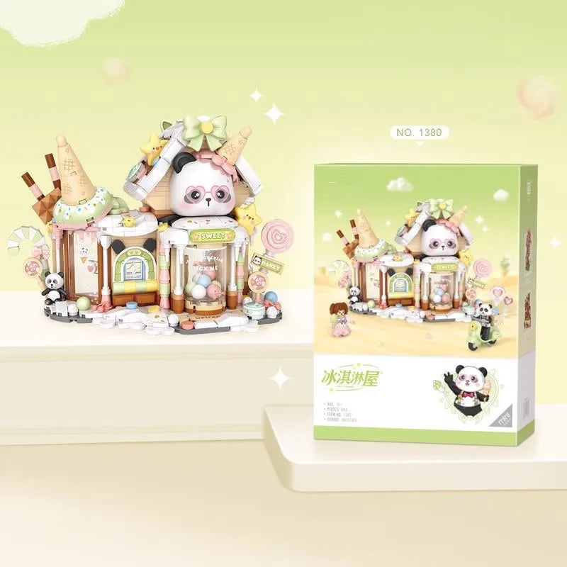panda Building Blocks  toys  Ice cream Shop Retail Store Architectures model Assembly Toy Christmas Gifts for Adult