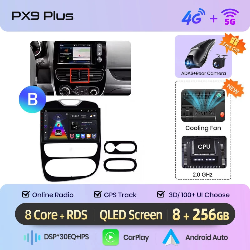 AWESAFE CarPlay اللاسلكي لنظام Apple Android 13 راديو السيارة لسيارة Renault Clio 4 2012 2013 2014-2016 شاشة الوسائط المتعددة ستيريو نظام تحديد المواقع العالمي (GPS)