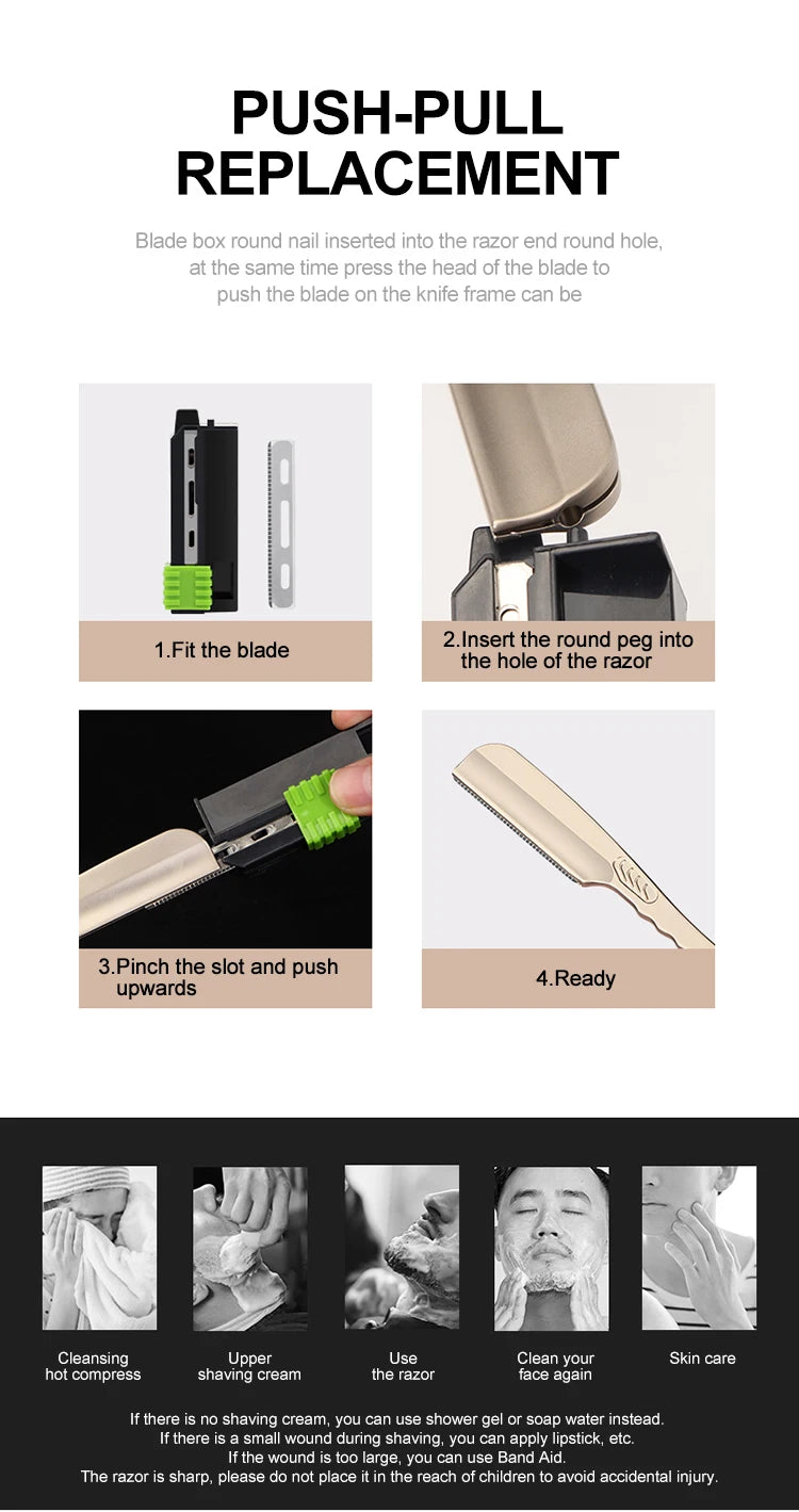 Rasoir à cheveux Pliant Lames remplaçables Couteau de rasage Acier inoxydable