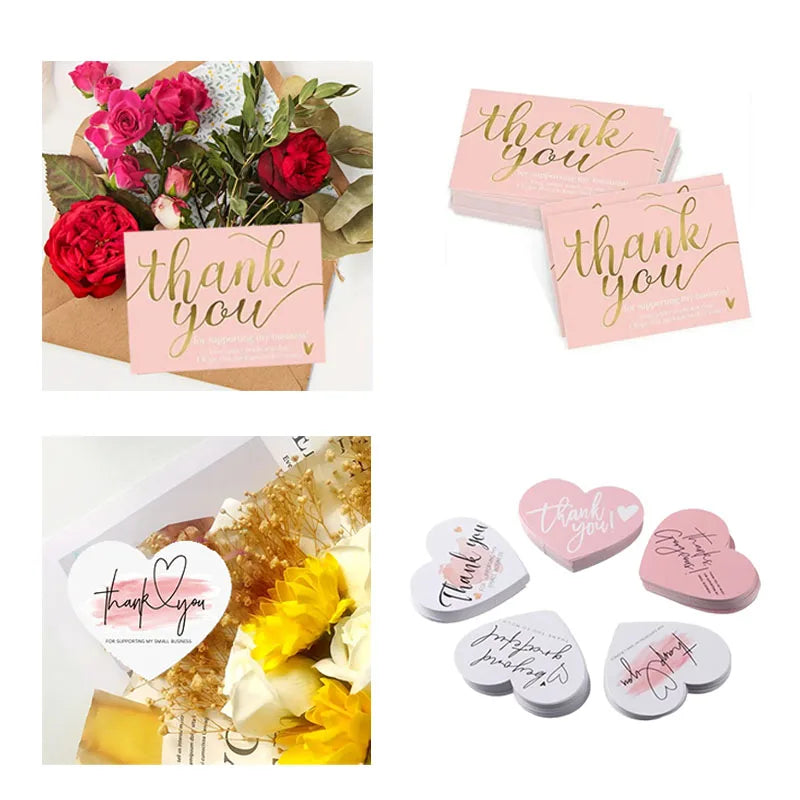 50 Pieces Pink Heart Shaped Appreciation Cards Bulk Business Thank You Gift Tags Party Wedding Favors Craft Supplies 5 Designs