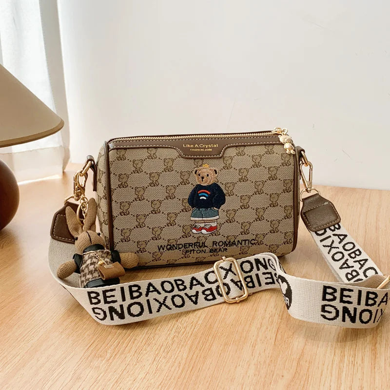 Designer style bag 2025 new model versatile embroidery new cartoon style fashionable little bear crossbody bag casual pillow bag