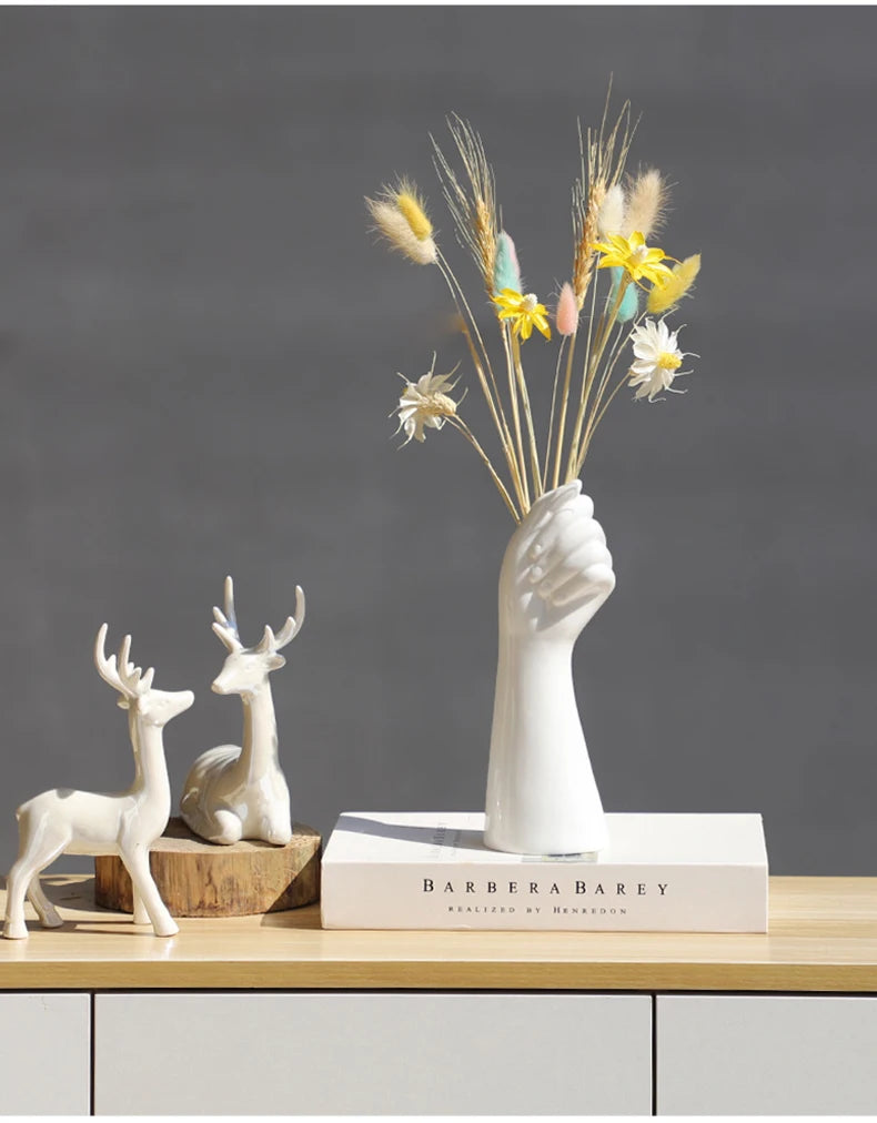 Ceramics Vase Hand Vase Flowers Arrangement Modern Home Office Decor Creative Plant Flower Vase Desktop Decoration Ornaments