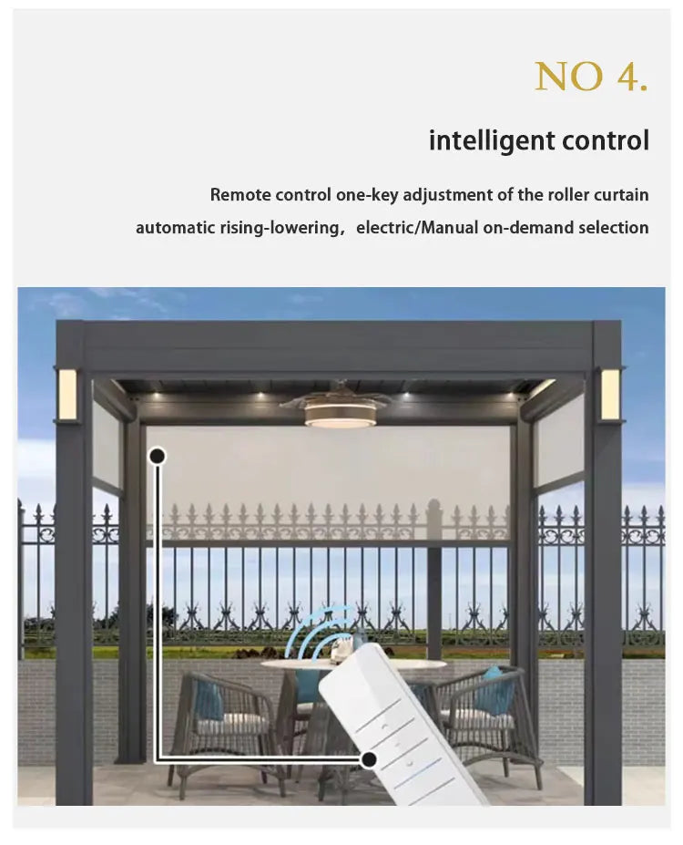 فتح آلي مقاوم للماء وأجنحة مقاومة للفتحات ومحرك كهربائي من الألومنيوم وشرفة خارجية ومظلة حديقة وشرفة خارجية