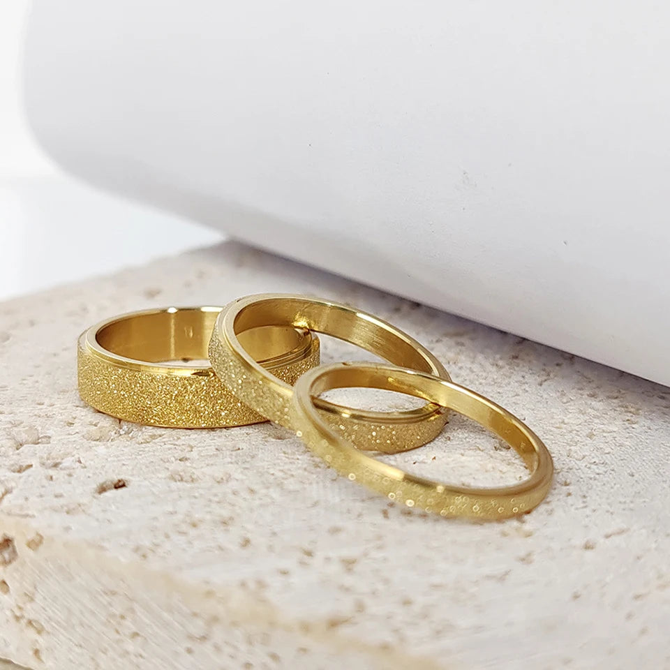 eManco Minimalist Personalized Frosted Stainless steel Women's ring Gold Color/Silver Color 2/3/5MM Wide Gold Girl Jewelry