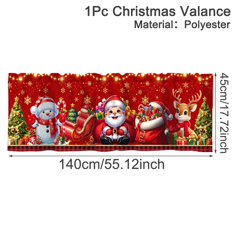 Christmas Short Curtains Valances Christmas Decorations for Home 2025 Xmas Ornaments Windows Treatments for Kitchen Bathroom