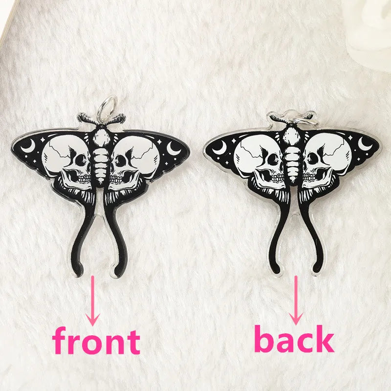 10Pcs Halloween Charms Creative Acrylic Skull Butterfly Pendant Jewelry Findings For Necklace Diy Making