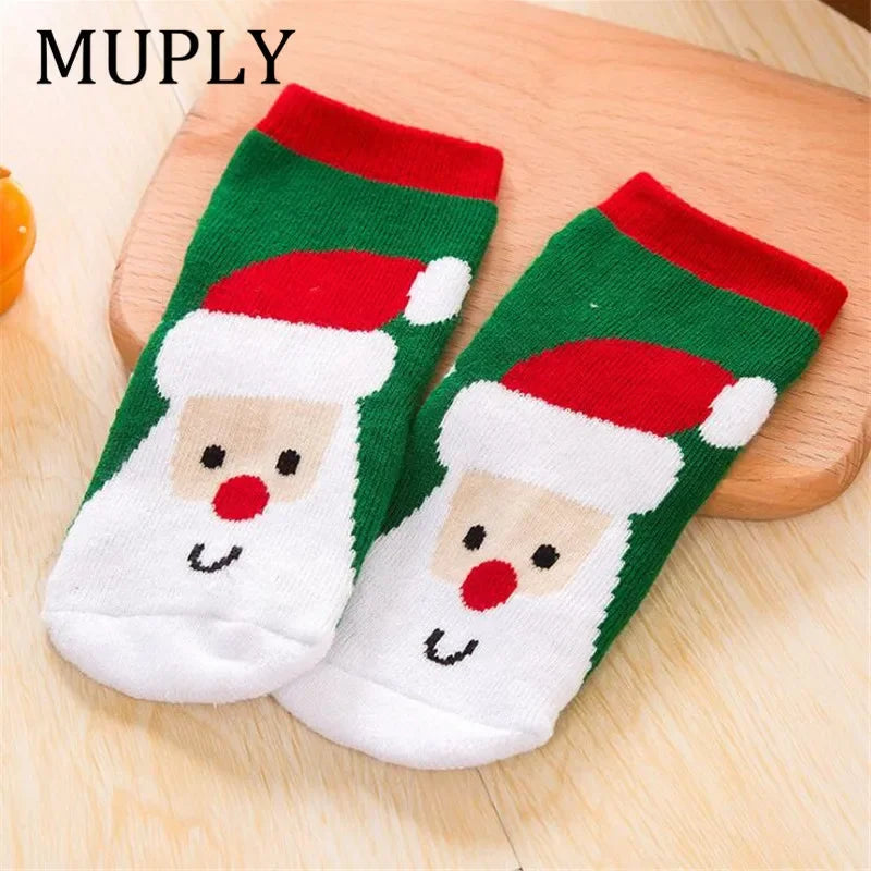 1 Pair Cotton Spring Winter Autumn Baby Girls Boys Kids Socks Children Striped Terry Snowflake Elk Santa Claus Christmas Bear