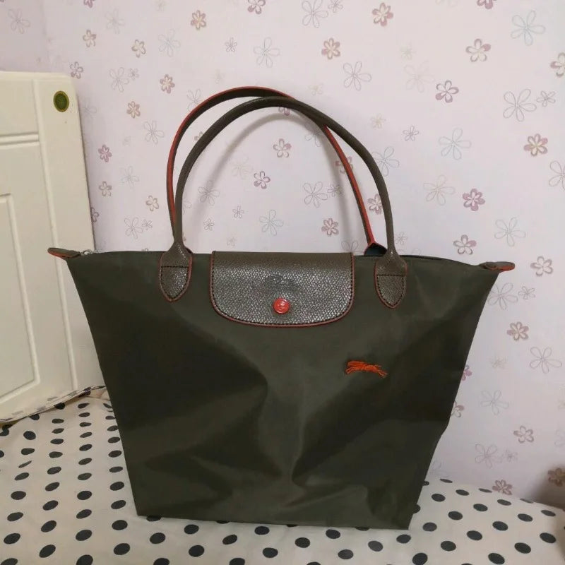 1 Women foldable hobos nylon Handbag Bags Classics Lady Tote Bag embroidered Shoulder Bags short and longchamp handles bags