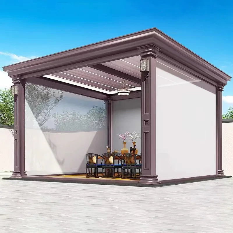 فتح آلي مقاوم للماء وأجنحة مقاومة للفتحات ومحرك كهربائي من الألومنيوم وشرفة خارجية ومظلة حديقة وشرفة خارجية