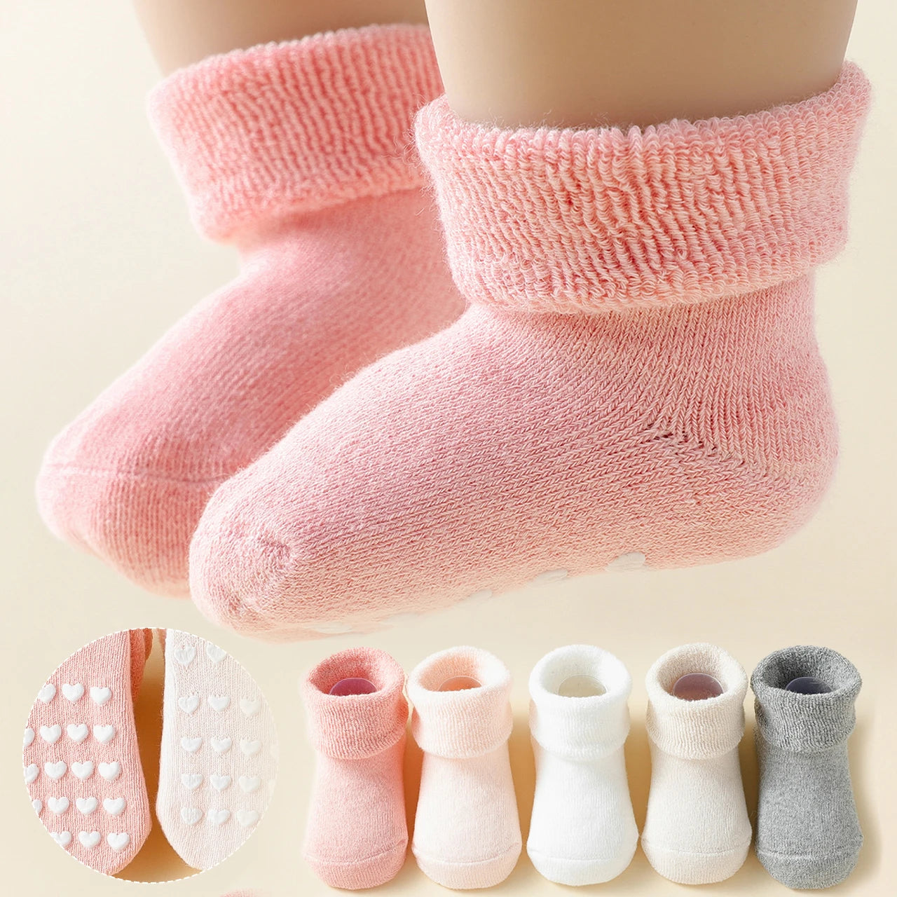 5 Pairs Baby Socks Winter Thick Terry Kids Mid Tube Socks For Girl Boy Solid Color Warm Newborn Anti Slip Floor Socks