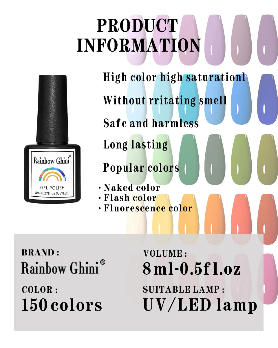 Gel Vernis à ongles semis permanents Paillettes 8Ml 150 couleurs