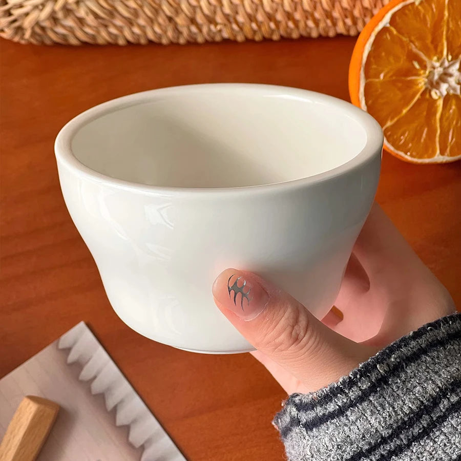 Simple White Ceramic Bowl Household Tableware Rice Bowls Breakfast Porridge Bowl Yoghurt Dessert Bowls