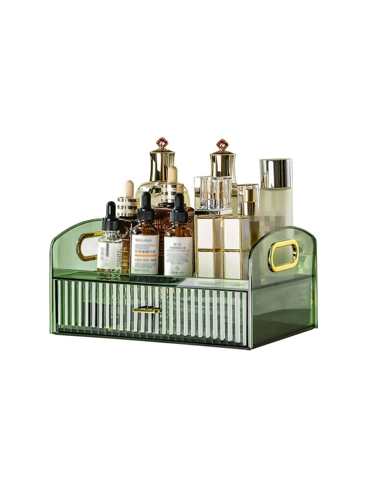 Makeup Organizer Countertop Clear Cosmetics Storage Boxes with Drawers & Portable Handle For  Vanity Skincare Desktop Bathroom