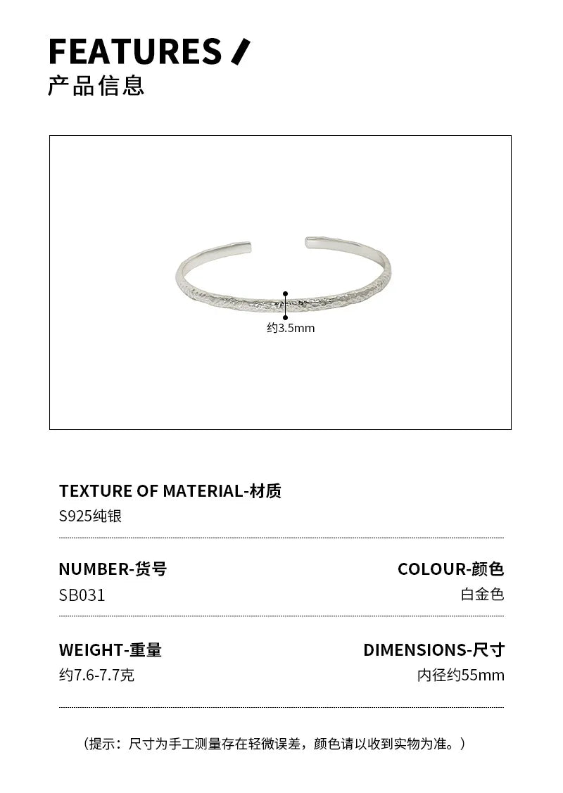 SHANICE 100% S925 sterling silver Tin Foil texture Open Bracelet&Bangles For Women Men Fashion Charm Jewelry Wholesale