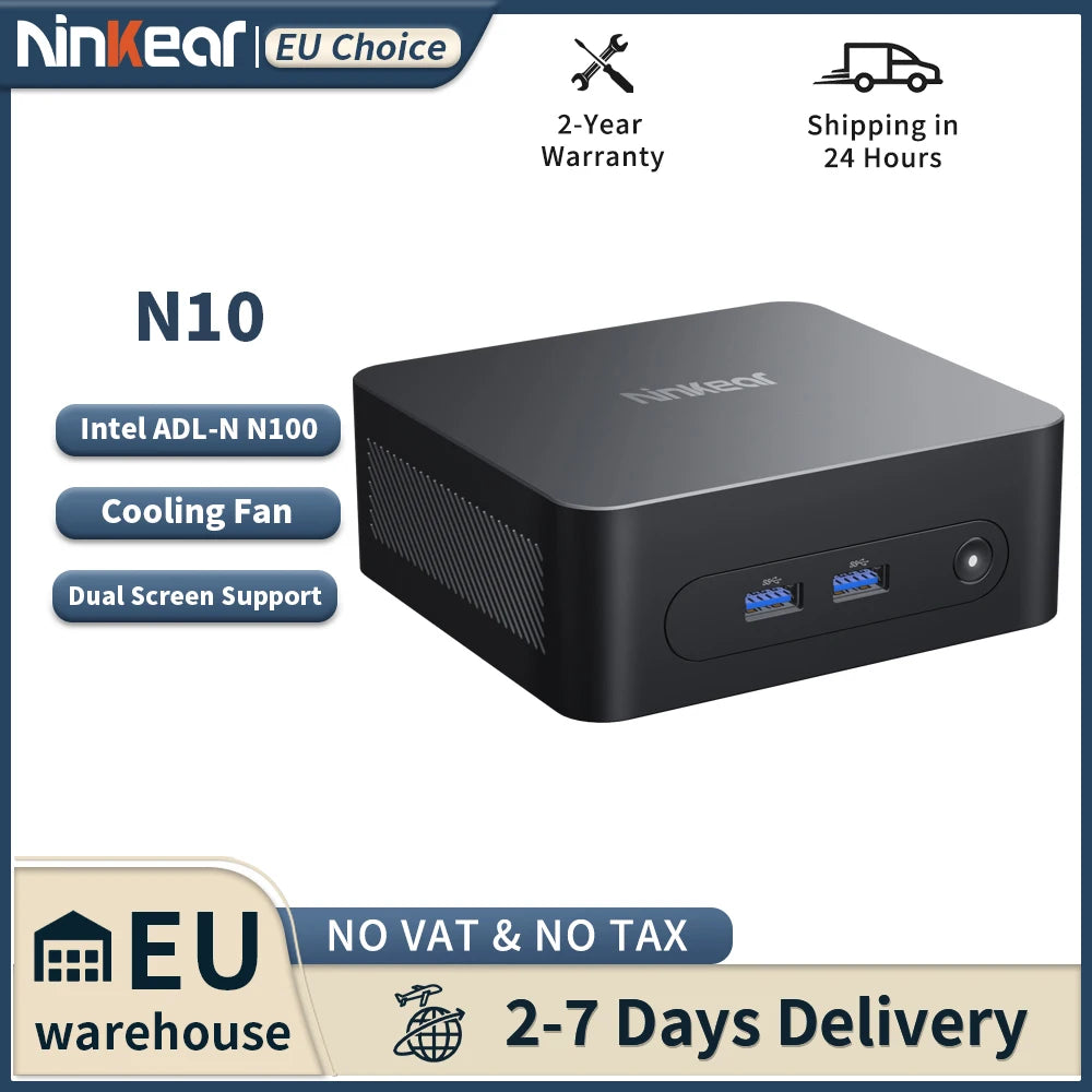 Ninkear N10 Mini PC Intel N100 up to 3.4GHz 16GB 512GB 2.4G+5G WIFI HDMI 2.0*2 Support dual-screen WIindows 11 Desktop computer