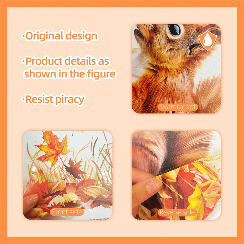 Maple Leaf Squirrel Double-sided Printed Static Window Stickers Autumn Family Thanksgiving Atmosphere Decoration Glass Stickers