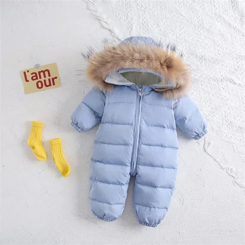 Lawadka 0-12M Winter Newborn Rompers Down Cotton Baby Girls Boys Romper Solid Infant Hooded Jumpsuit Snow Warm Thick Clothes